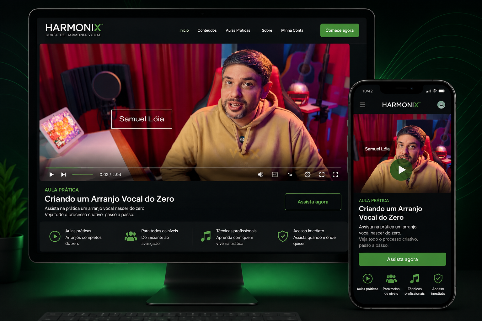 Mockup da plataforma do curso Harmonix